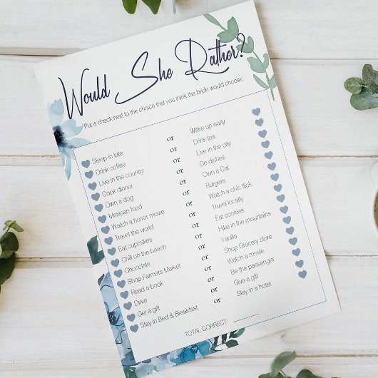 ブライダルシャワーのゲーム彼女は青いバラ