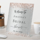 ブライダルシャワーのシルバー ローズゴールド グリッター ウェルカム 台座サイン (インサイチュ)