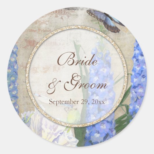 ブライダルシャワーのシーズドラゴンフライバタフライアート ラウンドシール (正面)