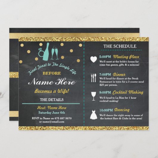 ブライダルシャワーのチョークの旅程のバチェロレッテの金ゴールド プログラム (正面/裏面)