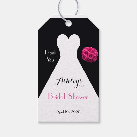 ブライダルシャワーのドレスとバラありがとう好意 ギフトタグ (正面)