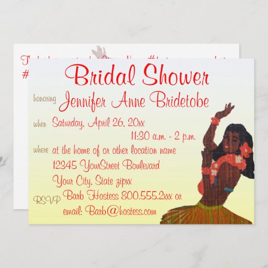 ブライダルシャワーのハワイのルアウ(ハワイ式宴会)のテーマ 招待状 (正面/裏面)