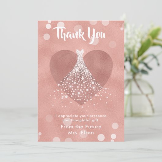 ブライダルシャワーのハートのウェディングドレスありがとう サンキューカード (スタンド正面)