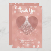 ブライダルシャワーのハートのウェディングドレスありがとう サンキューカード (正面/裏面)