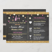 ブライダルシャワーのバチェロレッテのグリッターの旅程のピンク プログラム (正面/裏面)