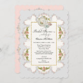 ブライダルシャワーのバラのお茶会のティーポットnのティーカップ 招待状 (正面/裏面)