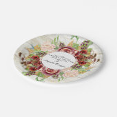 ブライダルシャワーのバーガンディのばら色の花の水彩画木 ペーパープレート (アングル)