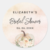 ブライダルシャワーのパンプキン秋のクリーム色とローズゴールド ラウンドシール (正面)