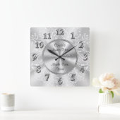 ブライダルシャワーのパーソナライズされた贈り物、シルバーグレー スクエア壁時計 (ホーム)