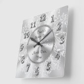 ブライダルシャワーのパーソナライズされた贈り物、シルバーグレー スクエア壁時計 (傾斜)