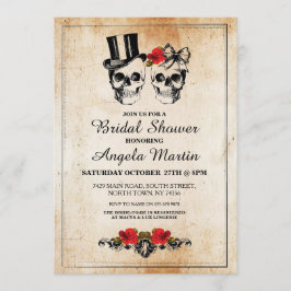 ブライダルシャワーのパーティーのばら色のスカルのハロウィンの招待 招待状