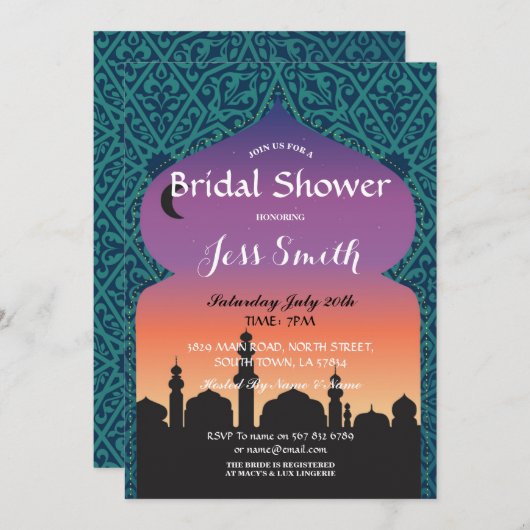 ブライダルシャワーのパーティーのアラビアンナイトの招待のモトッコ人 招待状 (正面/裏面)