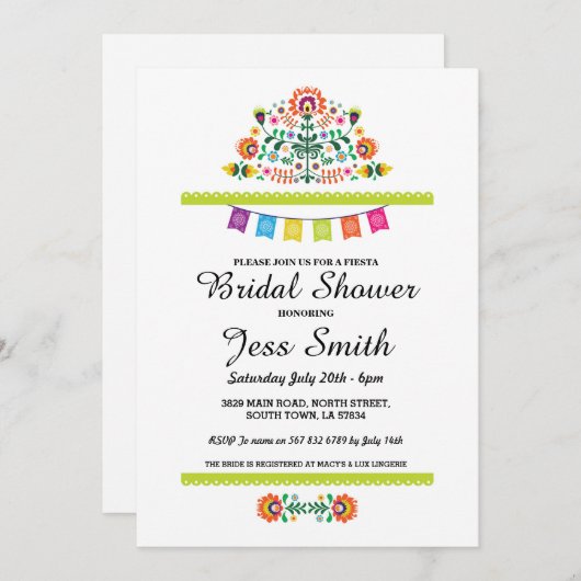ブライダルシャワーのパーティーのフェスタのメキシコ招待 招待状 (正面/裏面)