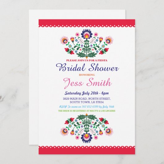 ブライダルシャワーのパーティーのフェスタのメキシコ花の招待 招待状 (正面/裏面)