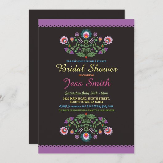 ブライダルシャワーのパーティーのフェスタのメキシコ花の招待 招待状 (正面/裏面)