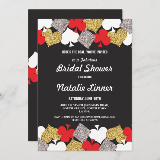 ブライダルシャワーのパーティーのラスベガスのカジノのRoyaleの招待 招待状 (正面/裏面)