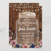 ブライダルシャワーのパーティーの素朴な瓶の木製の花の招待 招待状 (正面/裏面)