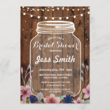 ブライダルシャワーのパーティーの素朴な瓶の木製の花の招待