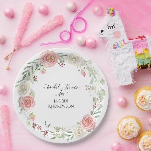 ブライダルシャワーのパーティーの装飾|の赤面のアイボリーのバラの葉 ペーパープレート (パーティー)