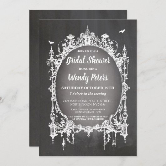 ブライダルシャワーのパーティーゴシック様式フレームのハロウィンの招待 招待状 (正面/裏面)