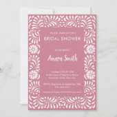ブライダルシャワーのピンクのタラベラ フラワー 招待状 (正面)