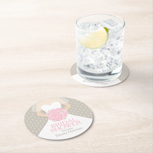 ブライダルシャワーのピンクの白い服のカスタムのコースター ラウンドペーパーコースター (インサイチュ)