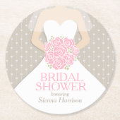 ブライダルシャワーのピンクの白い服のカスタムのコースター ラウンドペーパーコースター (正面)