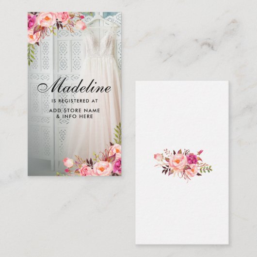 ブライダルシャワーのピンクの花の登録の挿入物カード エンクロージャーカード (正面/裏面)