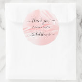 ブライダルシャワーのプレゼントにおしゃれなブラッシュピンクのシルクサテン名札 ありがとう ラウンドシール (バッグ)