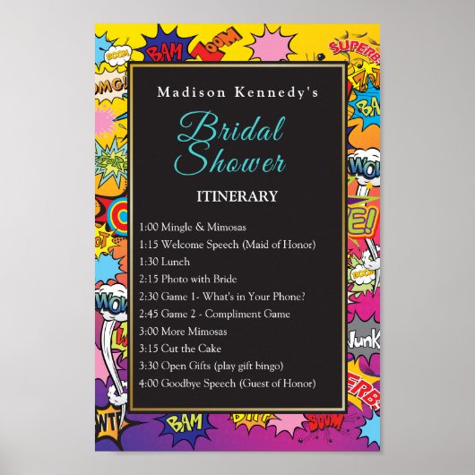ブライダルシャワーのポップアート風コミック💥🎉 吹き出し ポスター (正面)
