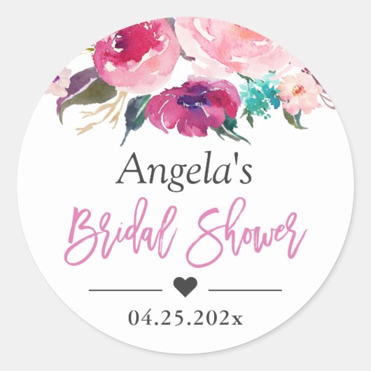 ブライダルシャワーのモダン有利な水色フローラ ラウンドシール (正面)