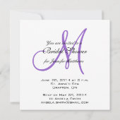 ブライダルシャワーのモノグラムのダマスク織の招待状の紫色 招待状 (裏面)