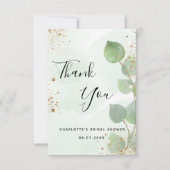 ブライダルシャワーのユーカリグリーンとゴールドグリッター サンキューカード (正面)