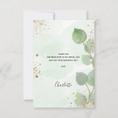 ブライダルシャワーのユーカリグリーンとゴールドグリッター サンキューカード (裏面)