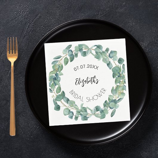 ブライダルシャワーのユーカリグリーンリース スタンダードランチョンナプキン