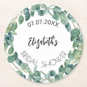 ブライダルシャワーのユーカリグリーンリース ラウンドペーパーコースター (正面)