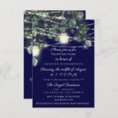 ブライダルシャワーのラスティックウッドゴールドネイビージャー照明 招待状 (正面/裏面)