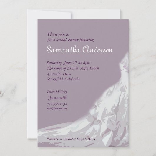 ブライダルシャワーのラベンダー: 花嫁衣装 招待状 (正面)