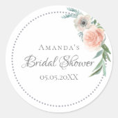 ブライダルシャワーのリース ピンクの花 ラウンドシール (正面)