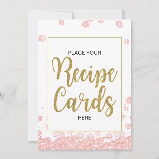 ブライダルシャワーのレシピは印|のピンクおよび金ゴールドを梳きます 招待状 (正面)