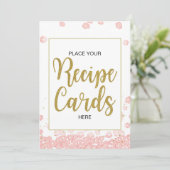 ブライダルシャワーのレシピは印|のピンクおよび金ゴールドを梳きます 招待状 (スタンド正面)