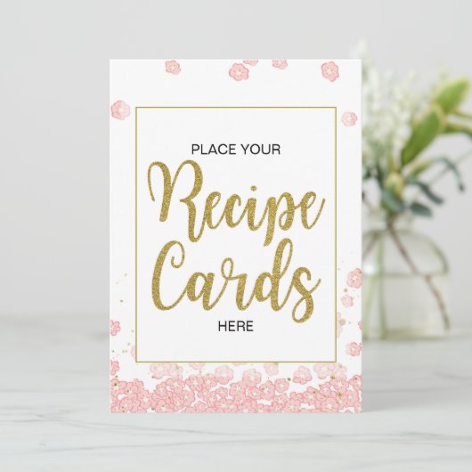 ブライダルシャワーのレシピは印|のピンクおよび金ゴールドを梳きます 招待状 (スタンド正面)