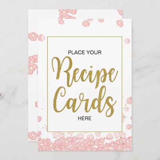 ブライダルシャワーのレシピは印|のピンクおよび金ゴールドを梳きます 招待状 (正面/裏面)
