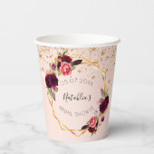 ブライダルシャワーのローズゴールドとバーガンディの花  紙コップ (裏面)