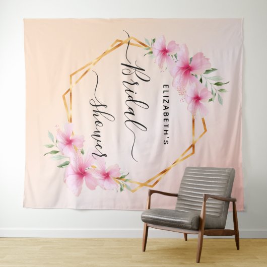 ブライダルシャワーのローズゴールドとピンクの花 タペストリー (インサイチュ(横))