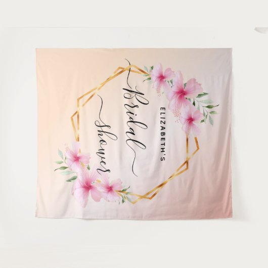 ブライダルシャワーのローズゴールドとピンクの花 タペストリー (正面(横))