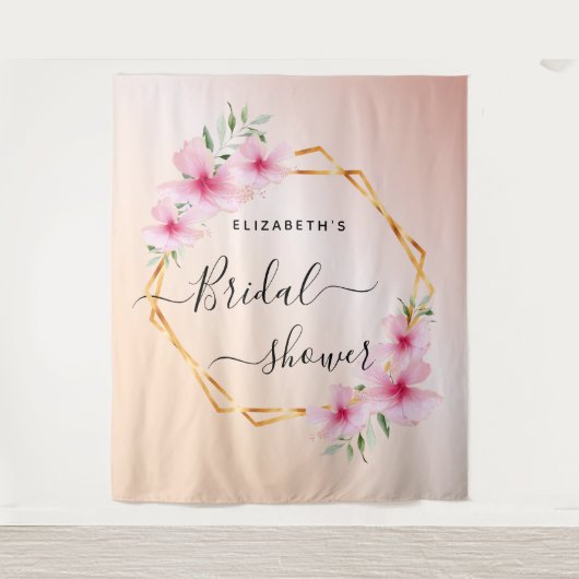 ブライダルシャワーのローズゴールドとピンクの花 タペストリー (正面)