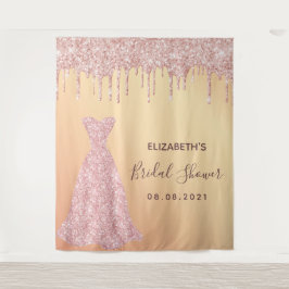 ブライダルシャワーのローズゴールドのグリッターが流れる豪華なデザイン タペストリー