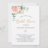 ブライダルシャワーのローズゴールドのユーカリのグリーン 招待状 (正面)