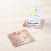 ブライダルシャワーのローズゴールドグリッターバルーンが豪華 スクエアペーパーコースター (インサイチュ)